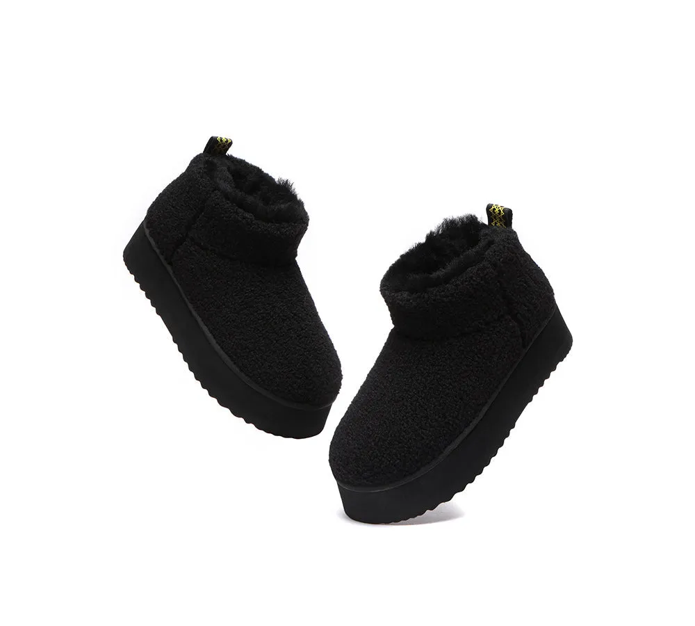 EVERAU® UGG Sheepskin Wool Plush Ankle Boots Ultra Platform Teddycozy