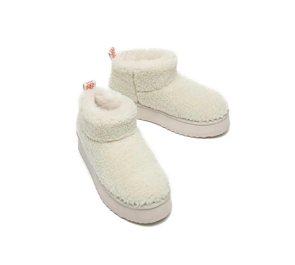 EVERAU® UGG Sheepskin Wool Plush Ankle Boots Ultra Platform Teddycozy