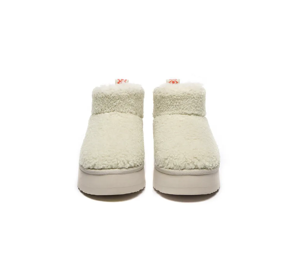 EVERAU® UGG Sheepskin Wool Plush Ankle Boots Ultra Platform Teddycozy