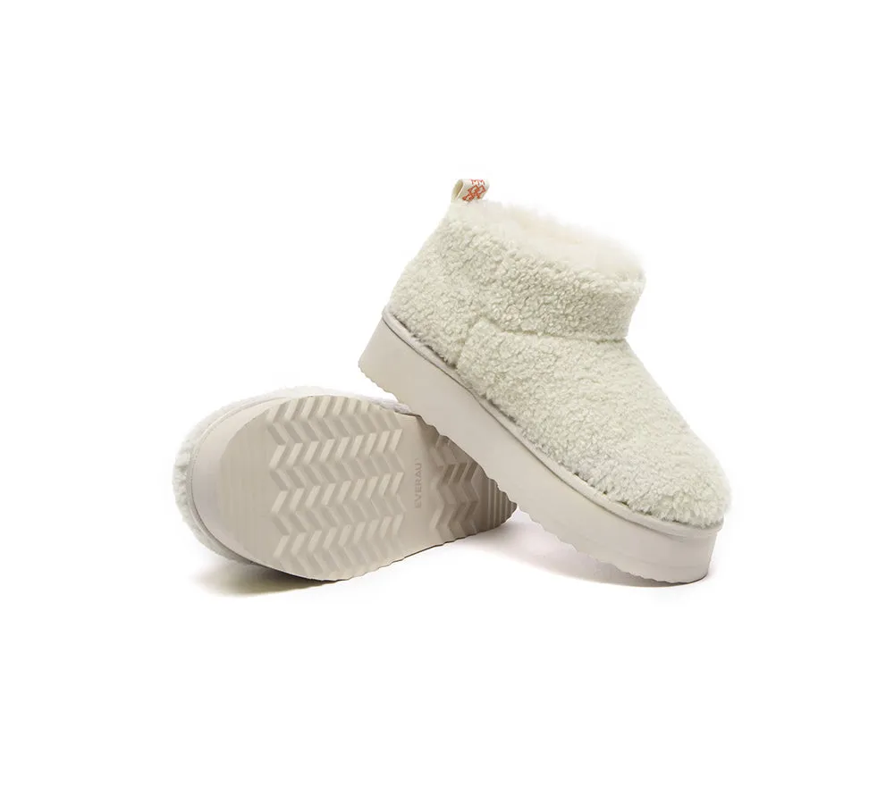 EVERAU® UGG Sheepskin Wool Plush Ankle Boots Ultra Platform Teddycozy