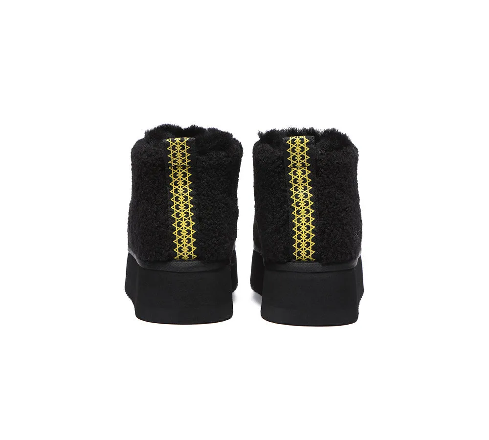 EVERAU® UGG Sheepskin Wool Plush Ankle Boots Ultra Platform Teddycozy