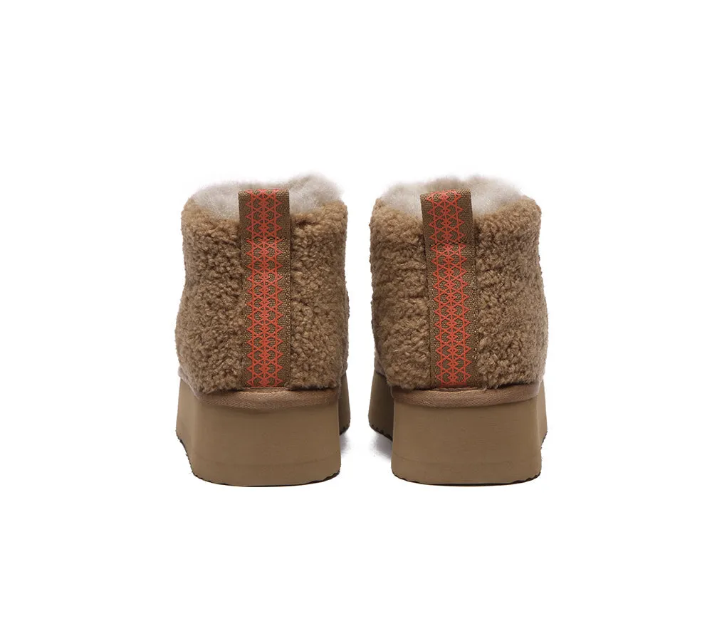 EVERAU® UGG Sheepskin Wool Plush Ankle Boots Ultra Platform Teddycozy