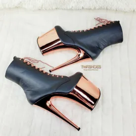 Flamingo 1020 Black Matte Rose Gold Platform 8" Heel Ankle Boots 10 & 12 NY