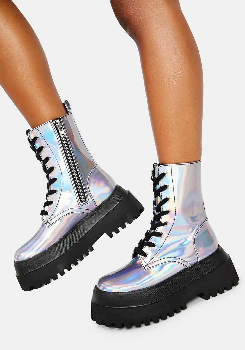 Follow The Signs Holographic Combat Boots
