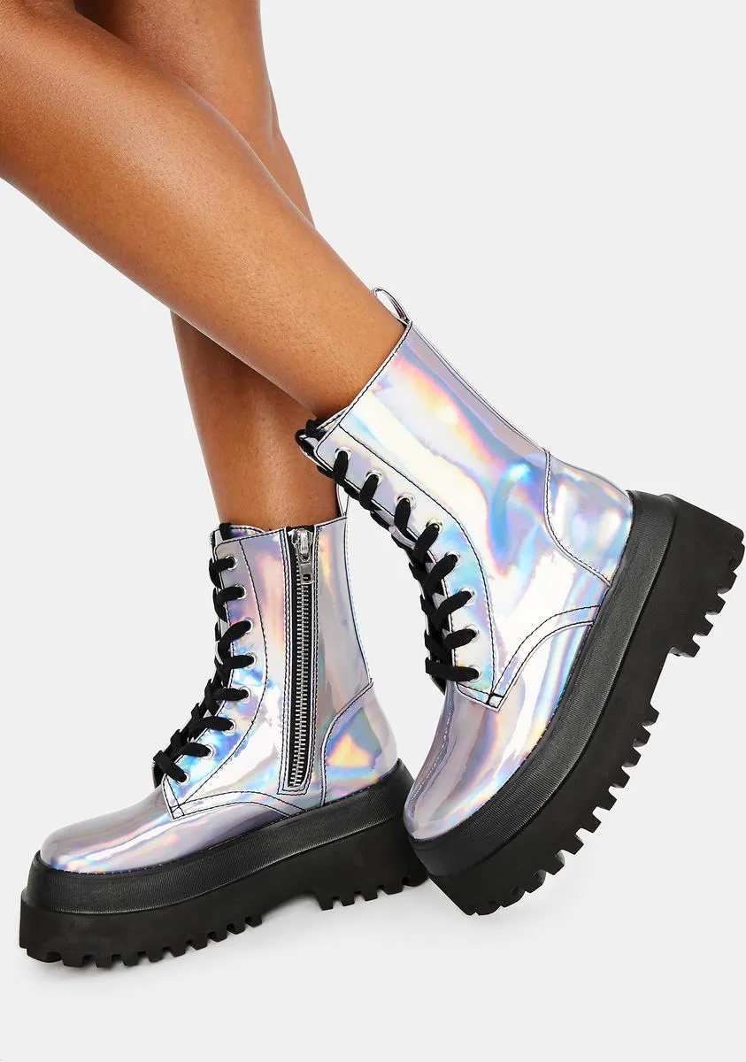 Follow The Signs Holographic Combat Boots