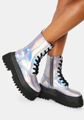 Follow The Signs Holographic Combat Boots