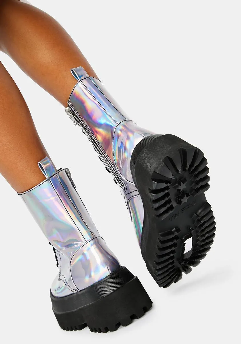 Follow The Signs Holographic Combat Boots