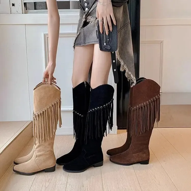 Funki Buys | Boots | Women's Faux Suede Leather Fringe Boots