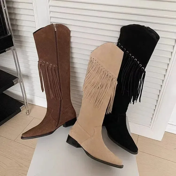 Funki Buys | Boots | Women's Faux Suede Leather Fringe Boots
