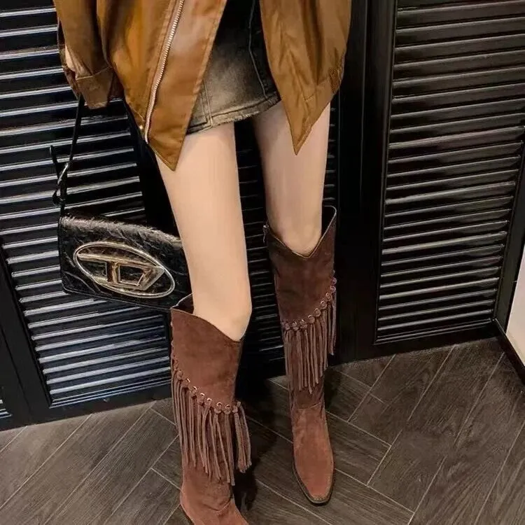 Funki Buys | Boots | Women's Faux Suede Leather Fringe Boots
