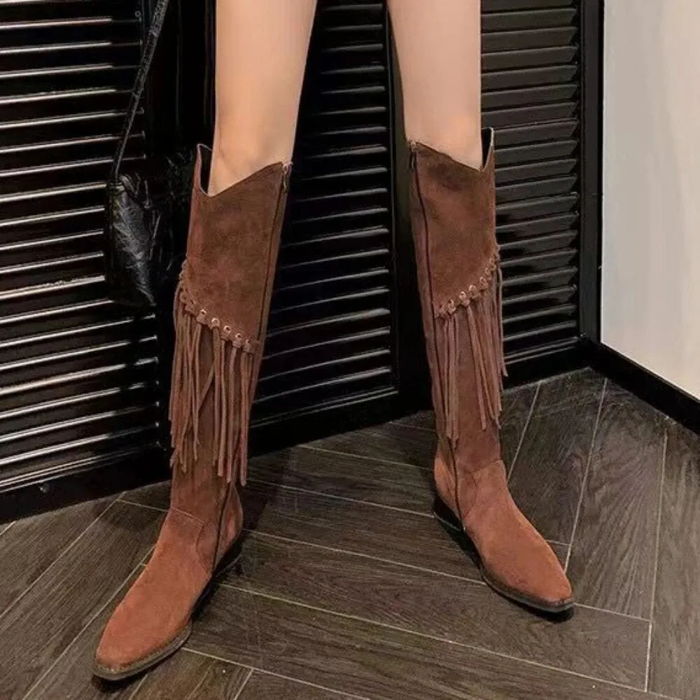 Funki Buys | Boots | Women's Faux Suede Leather Fringe Boots
