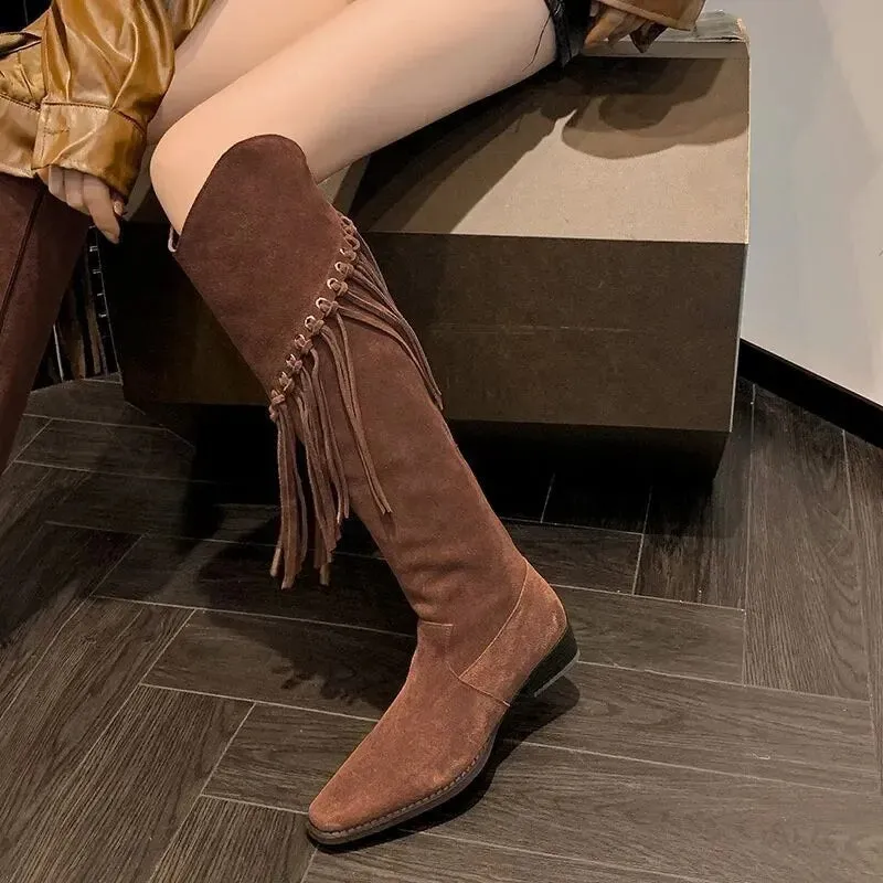 Funki Buys | Boots | Women's Faux Suede Leather Fringe Boots