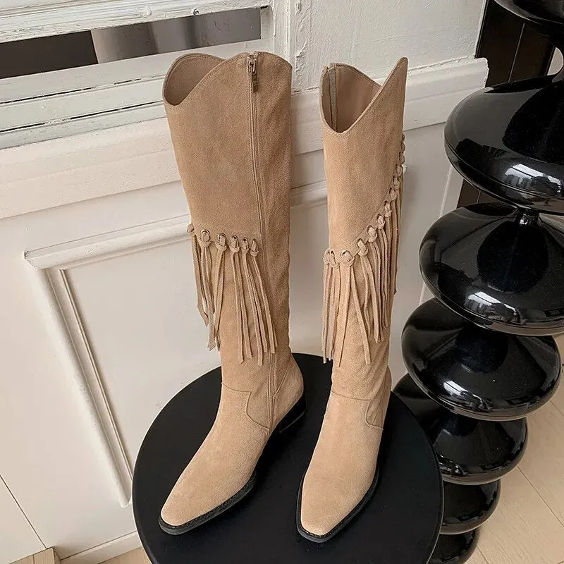 Funki Buys | Boots | Women's Faux Suede Leather Fringe Boots