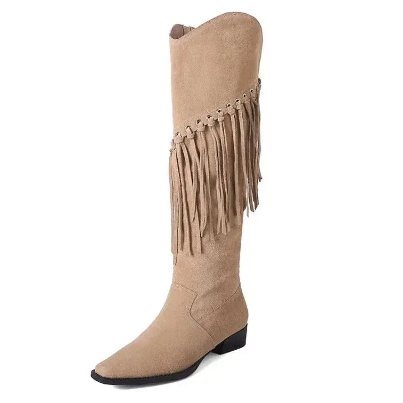 Funki Buys | Boots | Women's Faux Suede Leather Fringe Boots