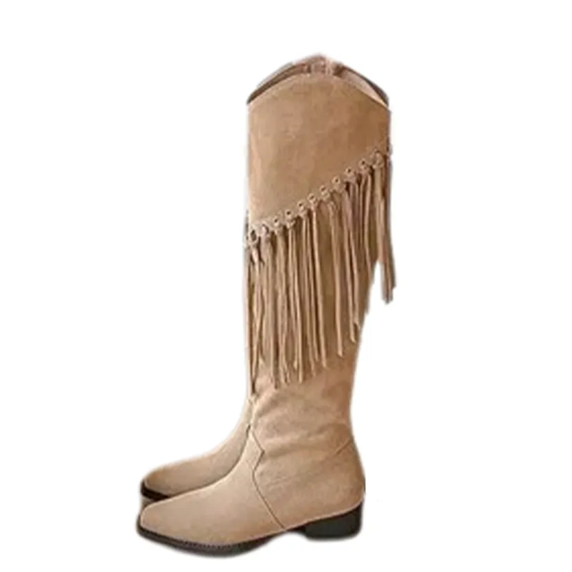 Funki Buys | Boots | Women's Faux Suede Leather Fringe Boots