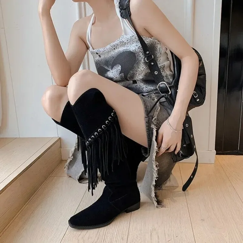 Funki Buys | Boots | Women's Faux Suede Leather Fringe Boots