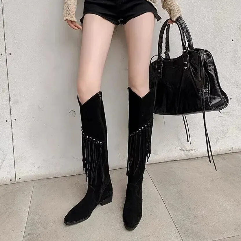 Funki Buys | Boots | Women's Faux Suede Leather Fringe Boots