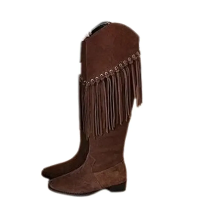 Funki Buys | Boots | Women's Faux Suede Leather Fringe Boots