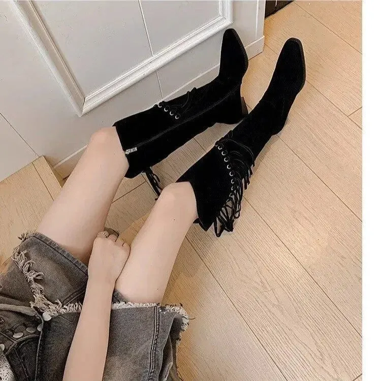 Funki Buys | Boots | Women's Faux Suede Leather Fringe Boots
