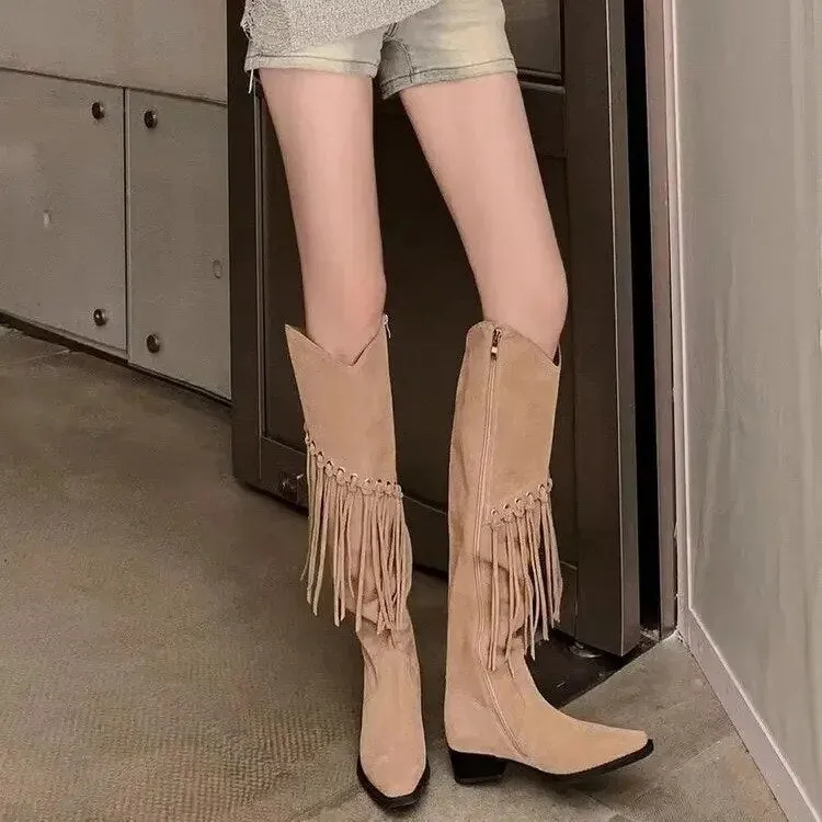 Funki Buys | Boots | Women's Faux Suede Leather Fringe Boots