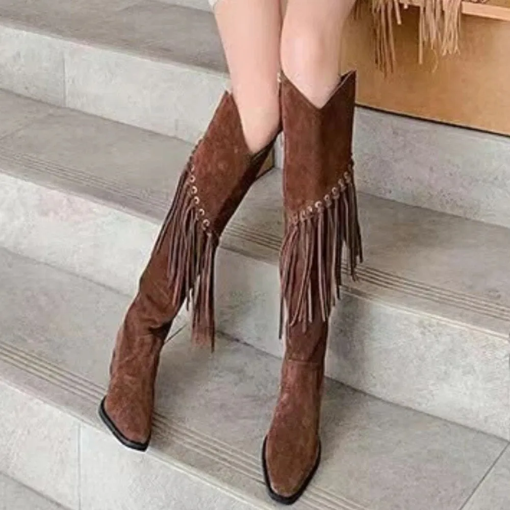 Funki Buys | Boots | Women's Faux Suede Leather Fringe Boots
