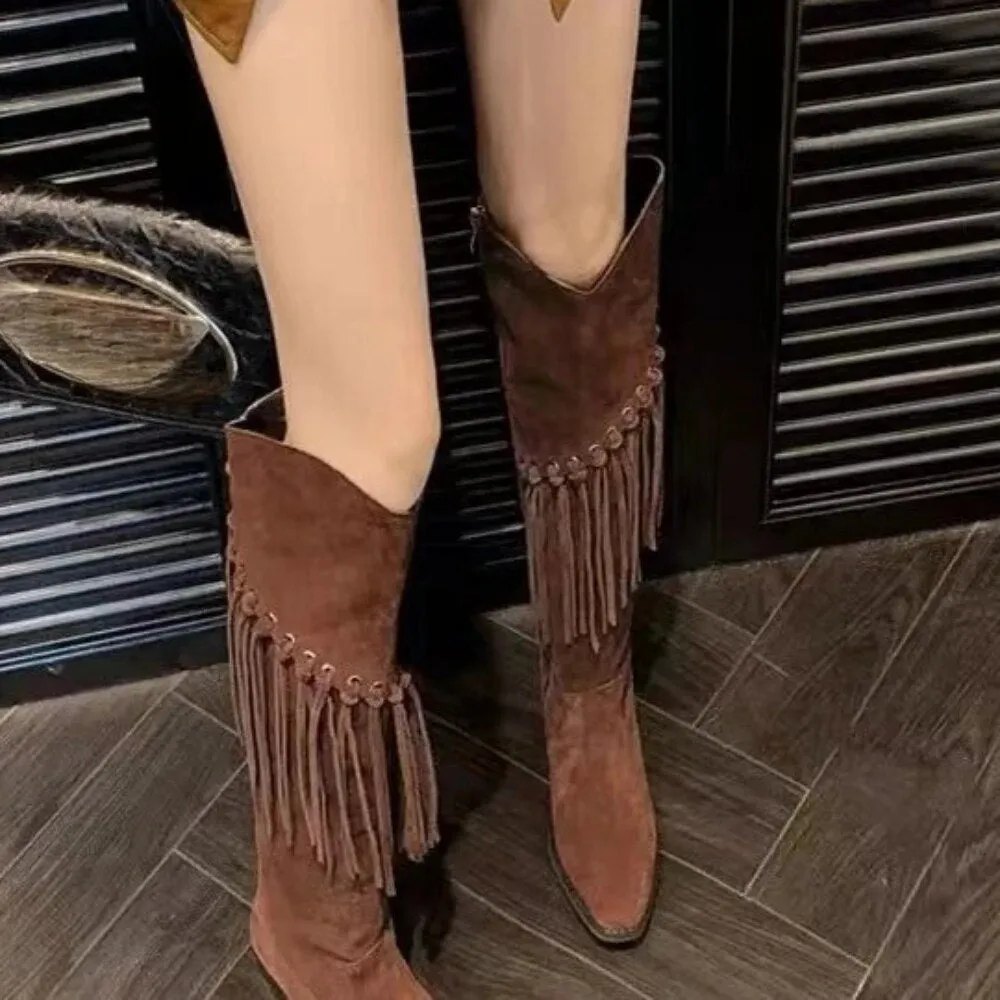 Funki Buys | Boots | Women's Faux Suede Leather Fringe Boots