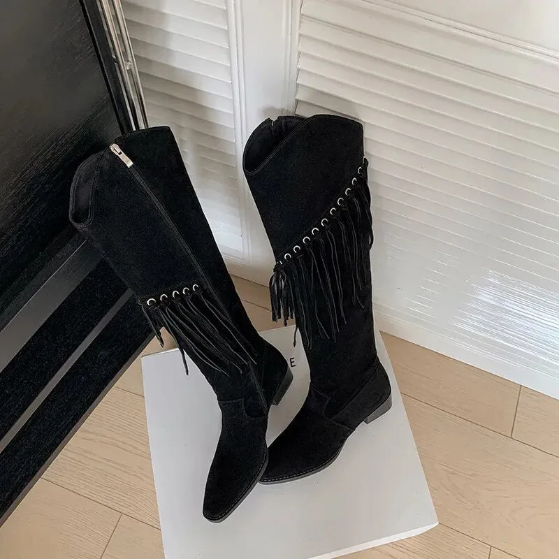 Funki Buys | Boots | Women's Faux Suede Leather Fringe Boots