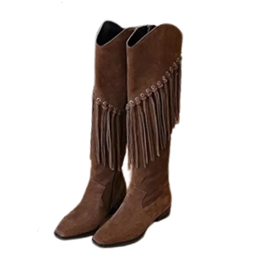 Funki Buys | Boots | Women's Faux Suede Leather Fringe Boots