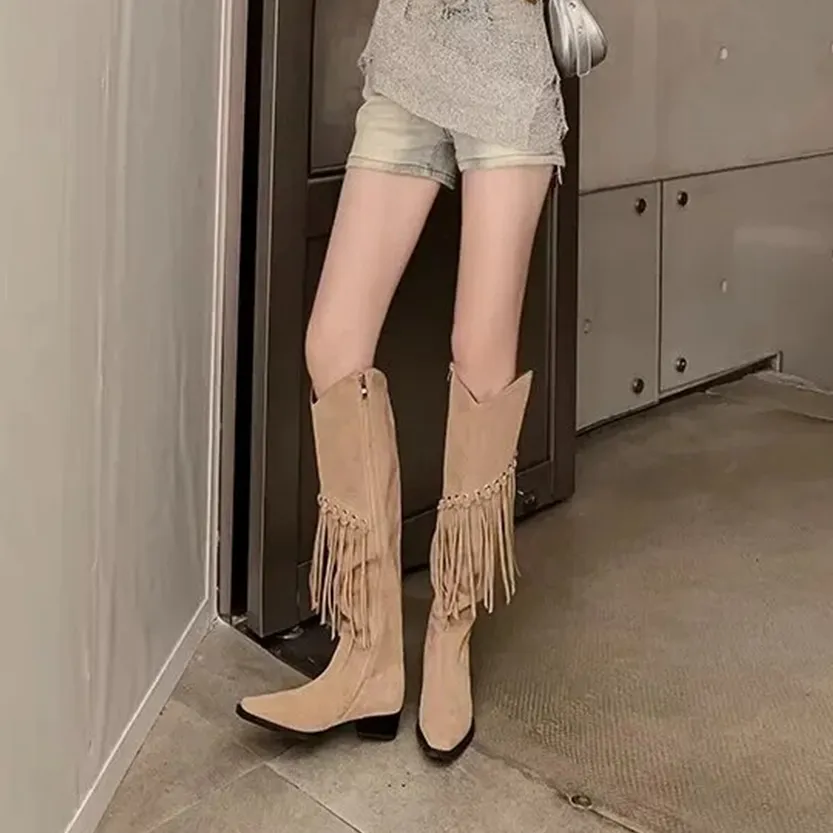 Funki Buys | Boots | Women's Faux Suede Leather Fringe Boots