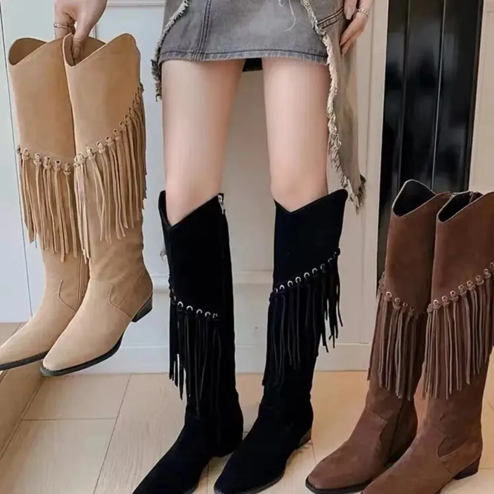 Funki Buys | Boots | Women's Faux Suede Leather Fringe Boots
