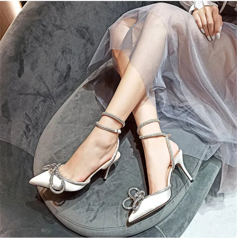 Glitter Rhinestones satin Transparent Pumps Shoes