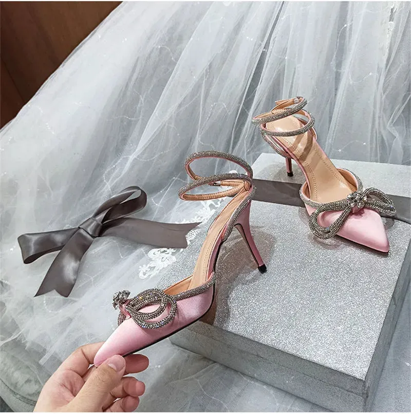 Glitter Rhinestones satin Transparent Pumps Shoes