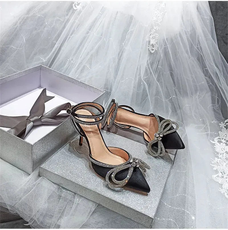 Glitter Rhinestones satin Transparent Pumps Shoes