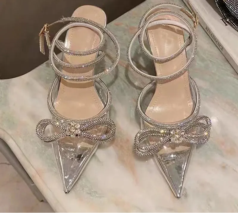 Glitter Rhinestones satin Transparent Pumps Shoes