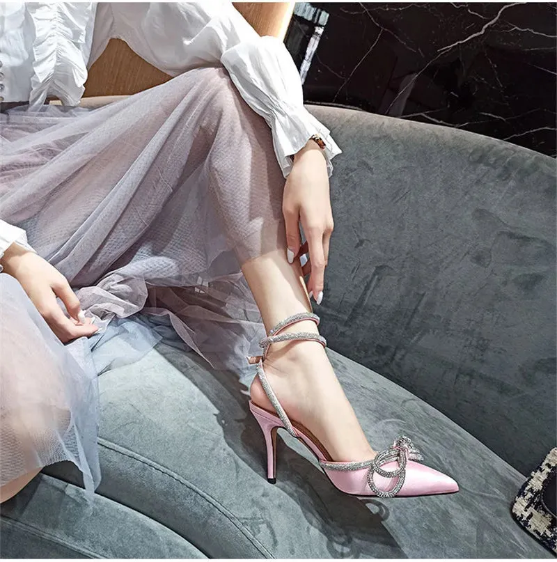 Glitter Rhinestones satin Transparent Pumps Shoes