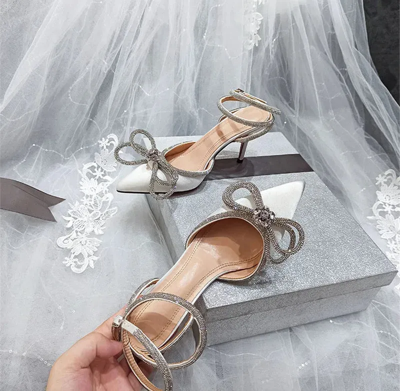 Glitter Rhinestones satin Transparent Pumps Shoes