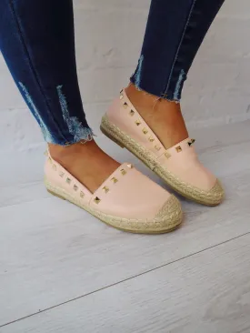Gold Studded Espadrilles in Pink