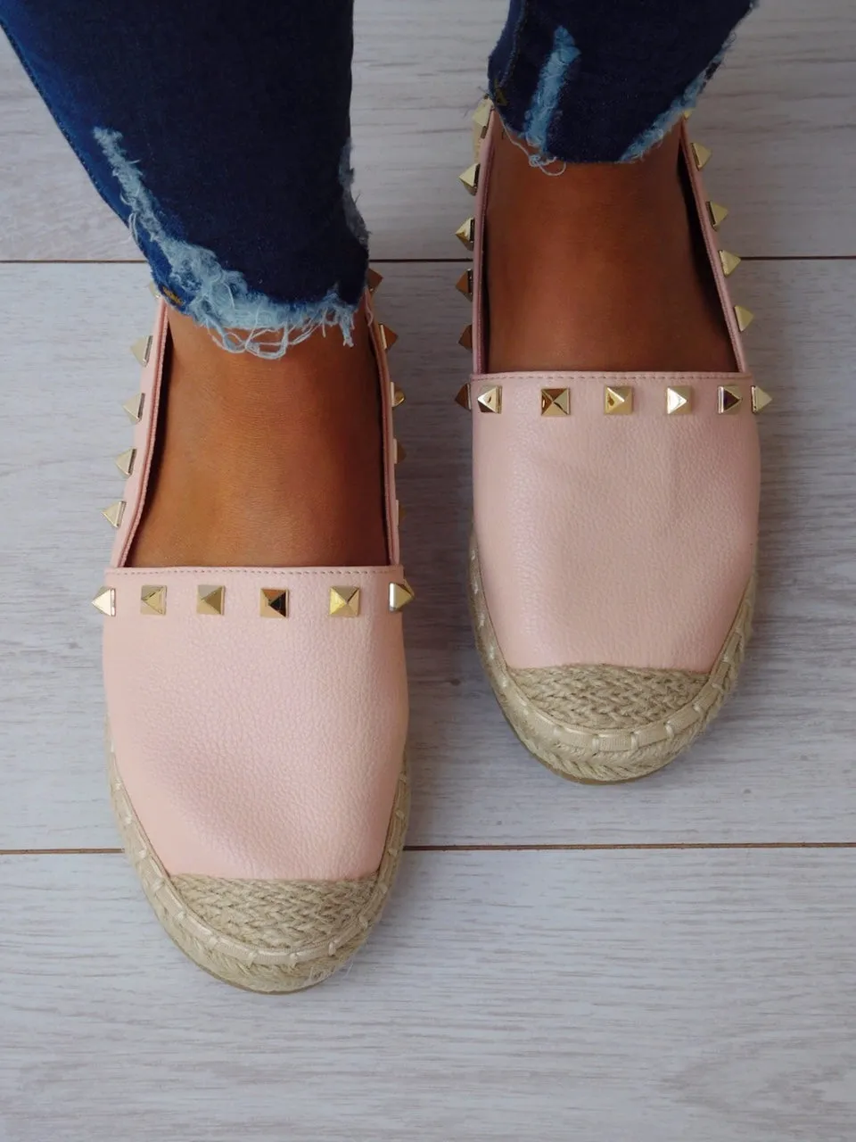Gold Studded Espadrilles in Pink