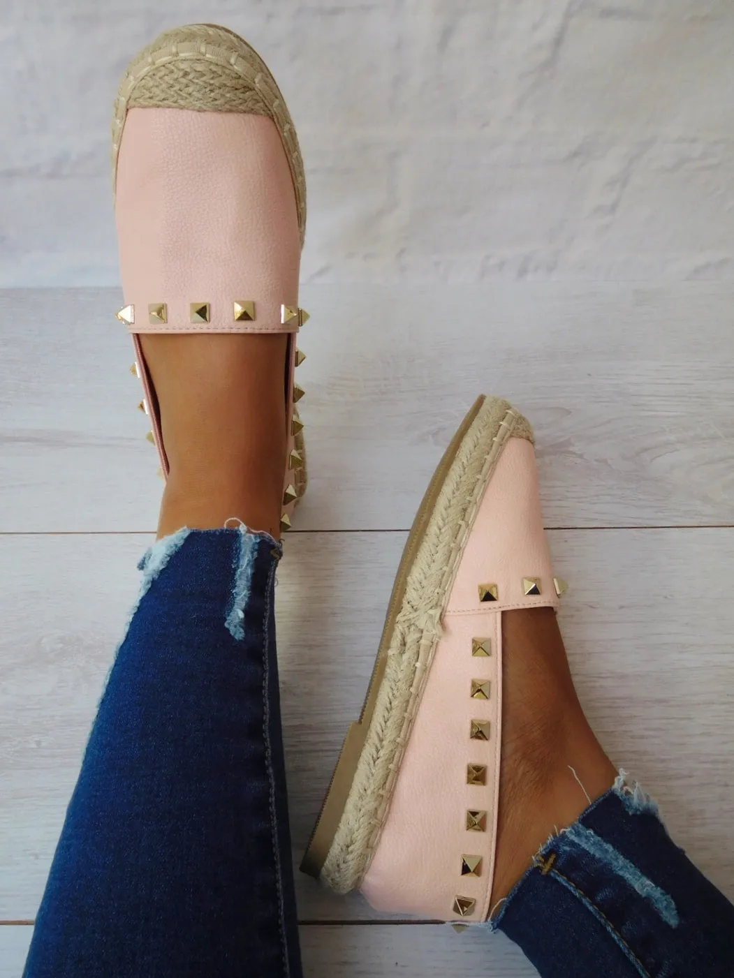 Gold Studded Espadrilles in Pink