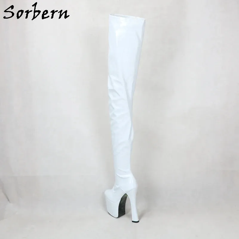 Gothic Majesty: Sorbern 20cm Block Heels Thigh-High Boots for the Fearless Queen – Customizable Cosplay & Fetish Platform Boots