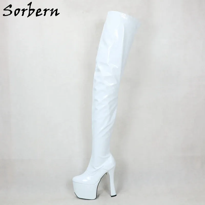 Gothic Majesty: Sorbern 20cm Block Heels Thigh-High Boots for the Fearless Queen – Customizable Cosplay & Fetish Platform Boots