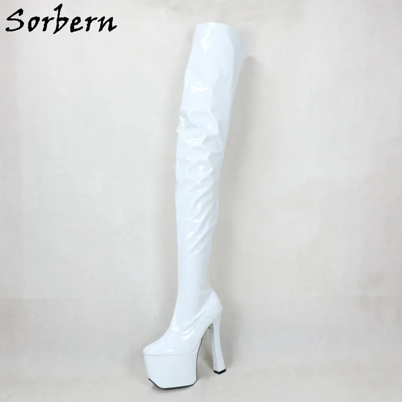 Gothic Majesty: Sorbern 20cm Block Heels Thigh-High Boots for the Fearless Queen – Customizable Cosplay & Fetish Platform Boots