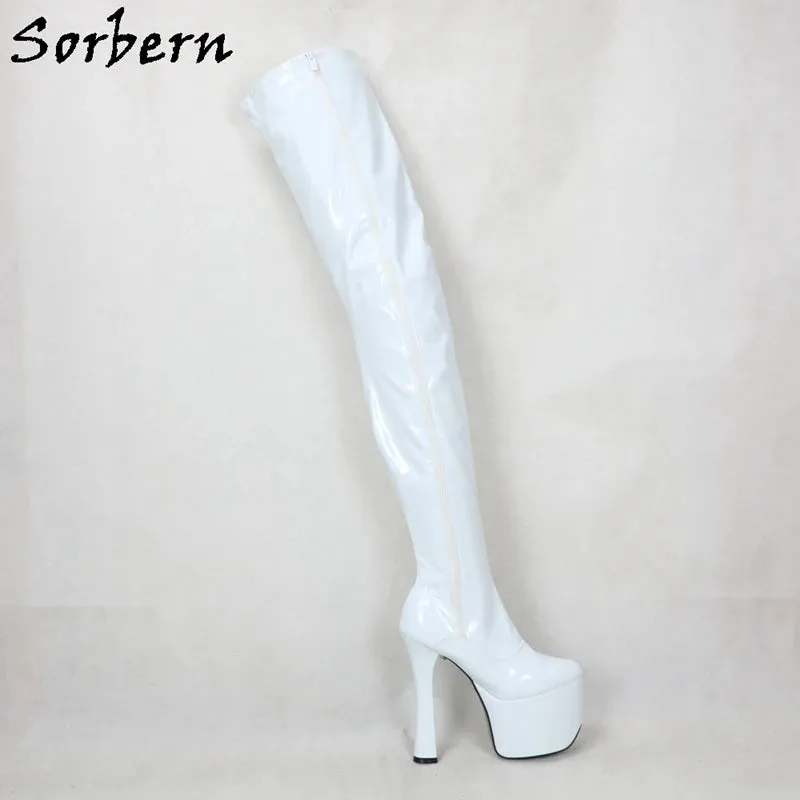 Gothic Majesty: Sorbern 20cm Block Heels Thigh-High Boots for the Fearless Queen – Customizable Cosplay & Fetish Platform Boots