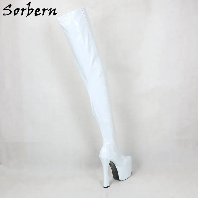 Gothic Majesty: Sorbern 20cm Block Heels Thigh-High Boots for the Fearless Queen – Customizable Cosplay & Fetish Platform Boots