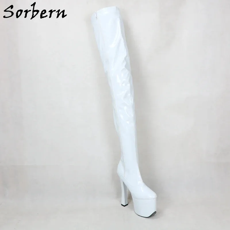 Gothic Majesty: Sorbern 20cm Block Heels Thigh-High Boots for the Fearless Queen – Customizable Cosplay & Fetish Platform Boots