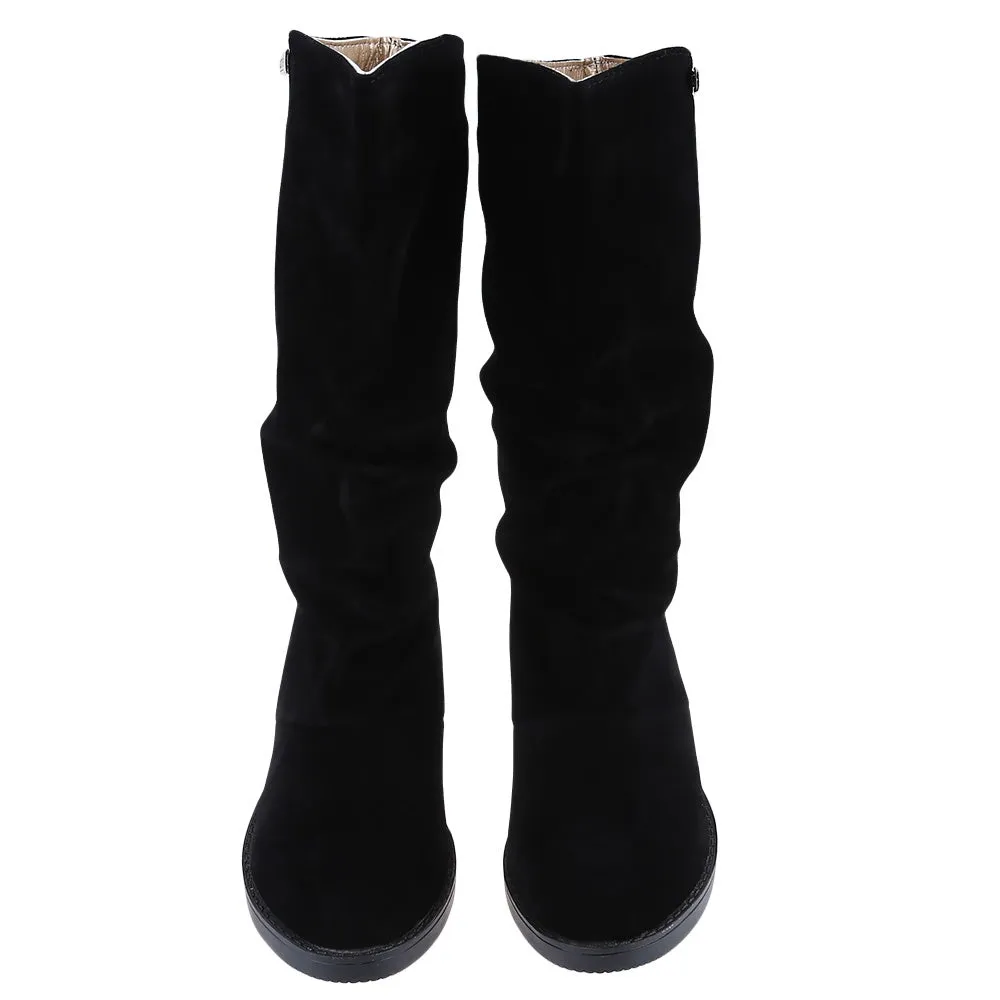 Graceful Solid Color Flat Sole Ladies High Leg Boots