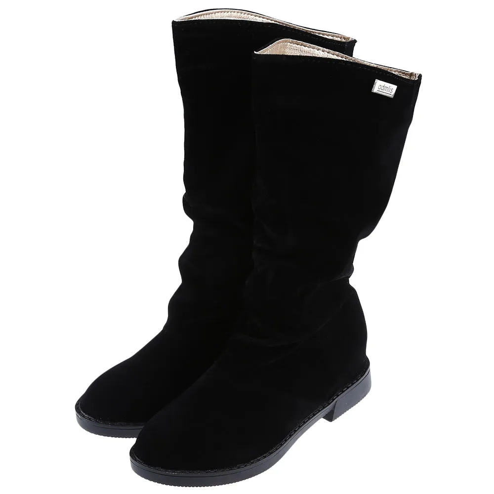Graceful Solid Color Flat Sole Ladies High Leg Boots