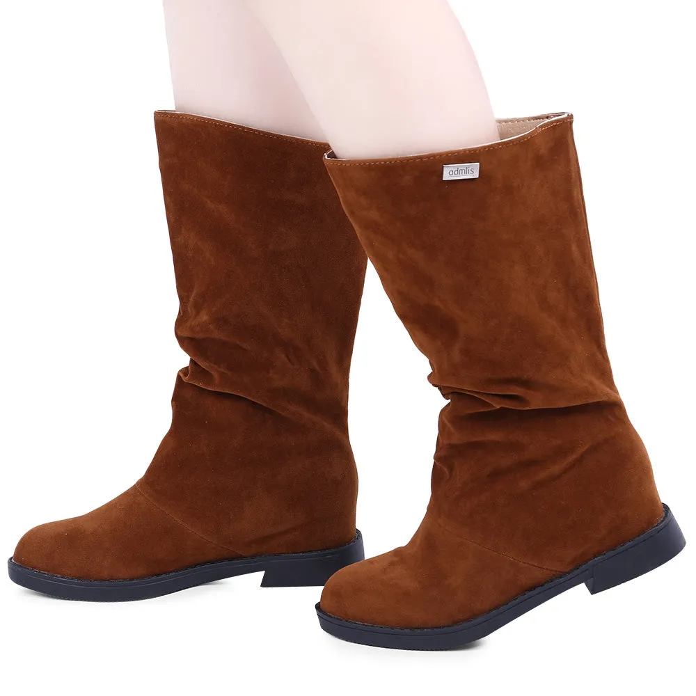 Graceful Solid Color Flat Sole Ladies High Leg Boots