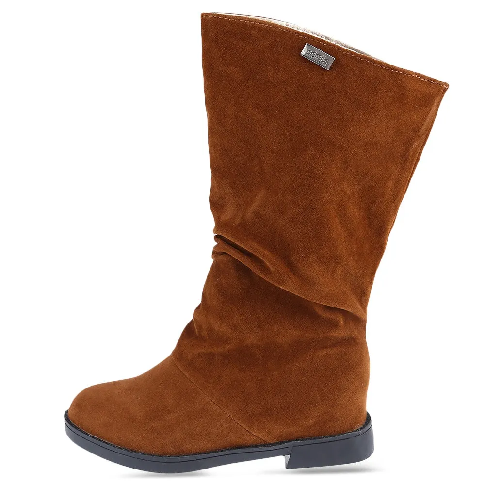 Graceful Solid Color Flat Sole Ladies High Leg Boots