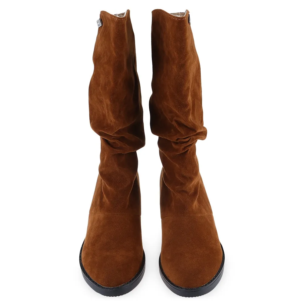 Graceful Solid Color Flat Sole Ladies High Leg Boots